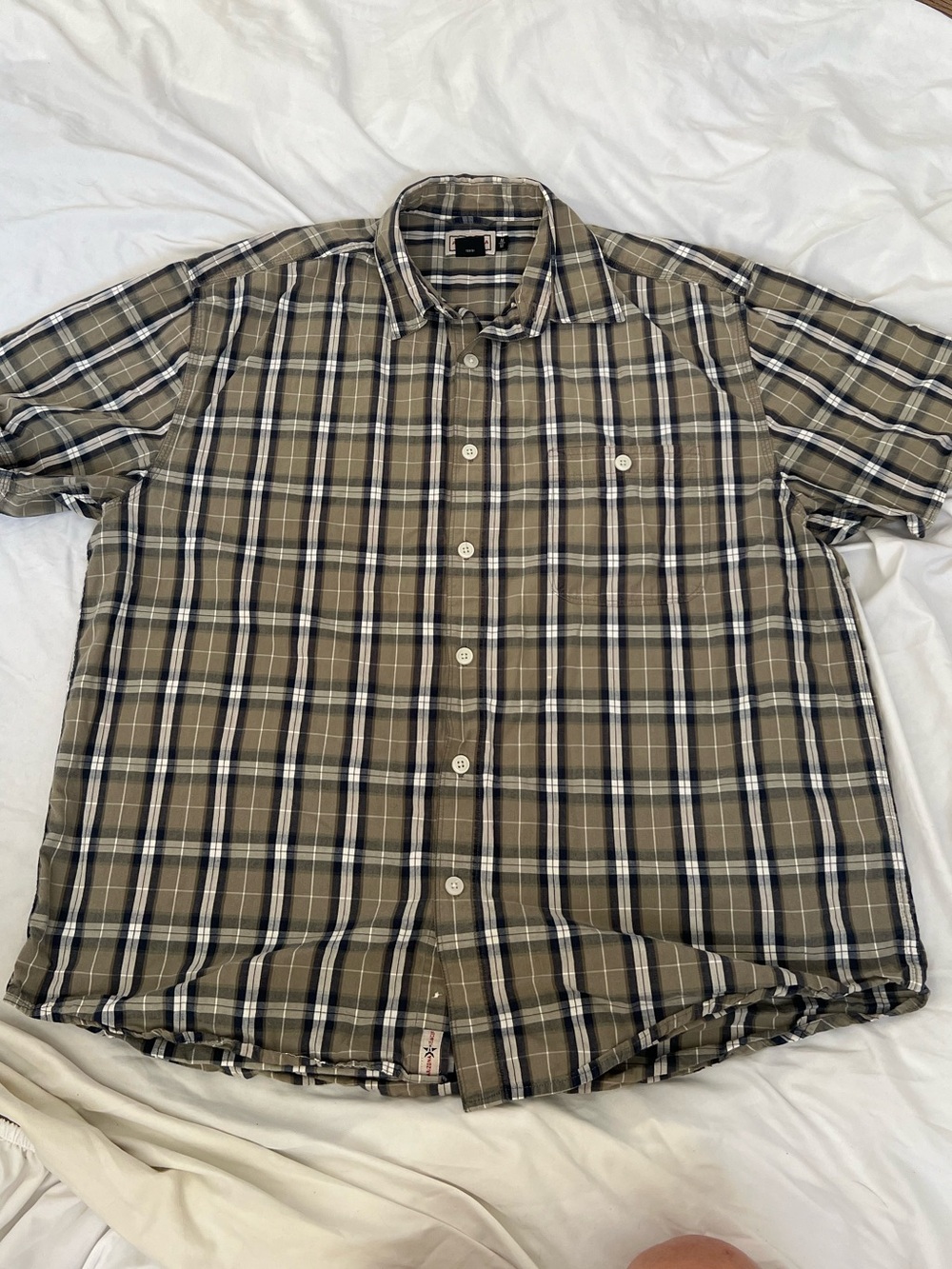 Arizona Jean Company Men's Short-Sleeve Plaid Button-Down Shirt - Tan & Black
